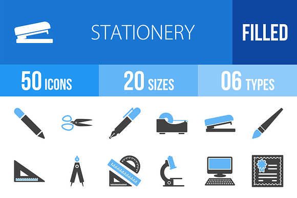 50 Stationery Blue Black Icons
