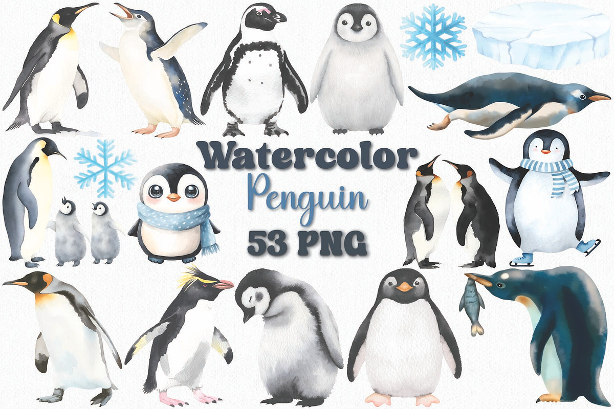 Watercolor Penguin Clipart Set, an Animal Illustration by CropUp Creative (Photo 1 of 4)
