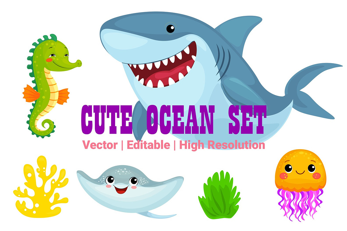 Cute Underwater World Cliparts Set, a Pattern Graphic by ChubbyBunny Art (Photo 1 of 12)
