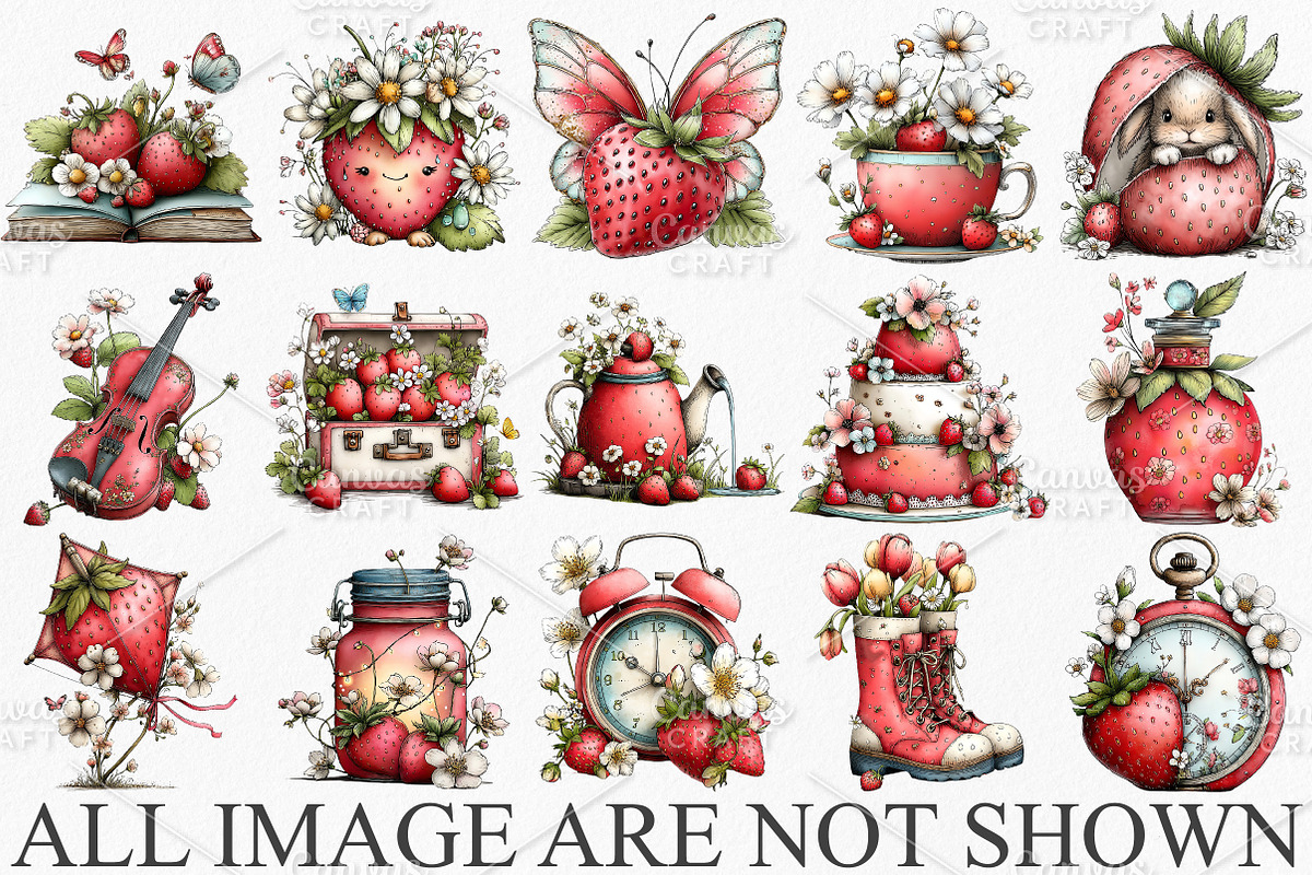 Whimsical Spring Strawberry Clipart, an Illustration by Canvas Craft (Photo 3 of 7)
