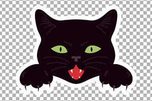 Scary Black Cat Sticker, an Animal Illustration by PsychocheArt