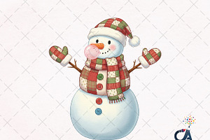 Cute Patchwork Snowman Christmas PNG, an Illustration by Creative Art