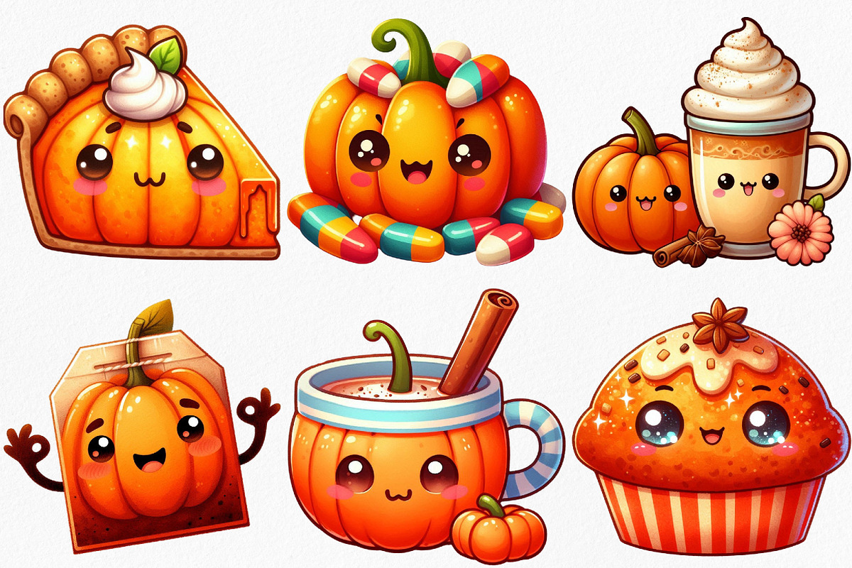 Kawaii Pumpkin Spice Clipart Bundle, an Illustration by Canvas Craft (Photo 2 of 8)