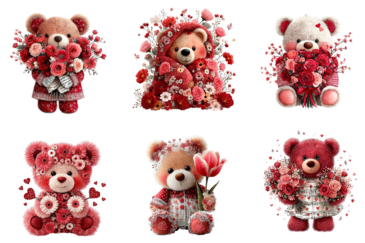 Flowers Valentine Teddy Bear Clipart, an Illustration by Dream Creation (Photo 2 of 6)