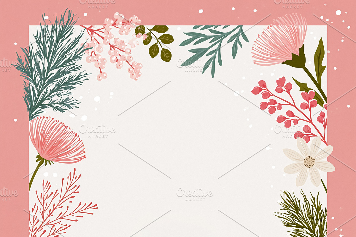 Pink floral border forming a decorative frame, surrounding an em, an Illustration by Studio ANNA (Photo 2 of 2)