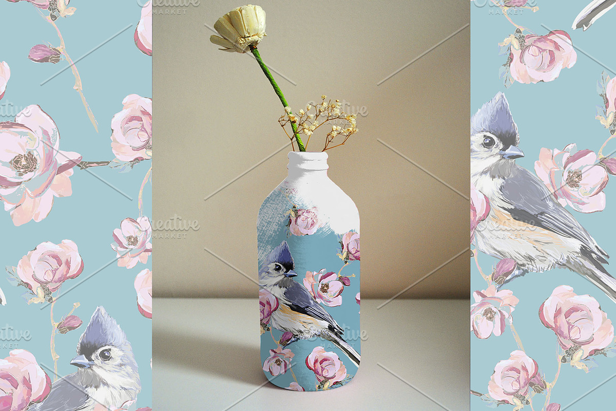 Cute birds and flowers pattern, a Pattern Graphic by Sweet_print (Photo 4 of 6)