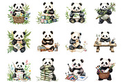 Watercolor Book Lover Panda clipart, a Seasonal Illustration by Designking (Thumbnail 2 of 5)