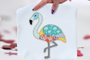 Patchwork Coastal Flamingo Summer PN, an Illustration by CraftArtStudio