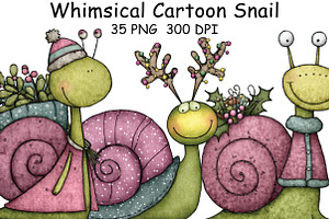 Whimsical Cartoon Snail Clipart, an Illustration by CraftArtStudio