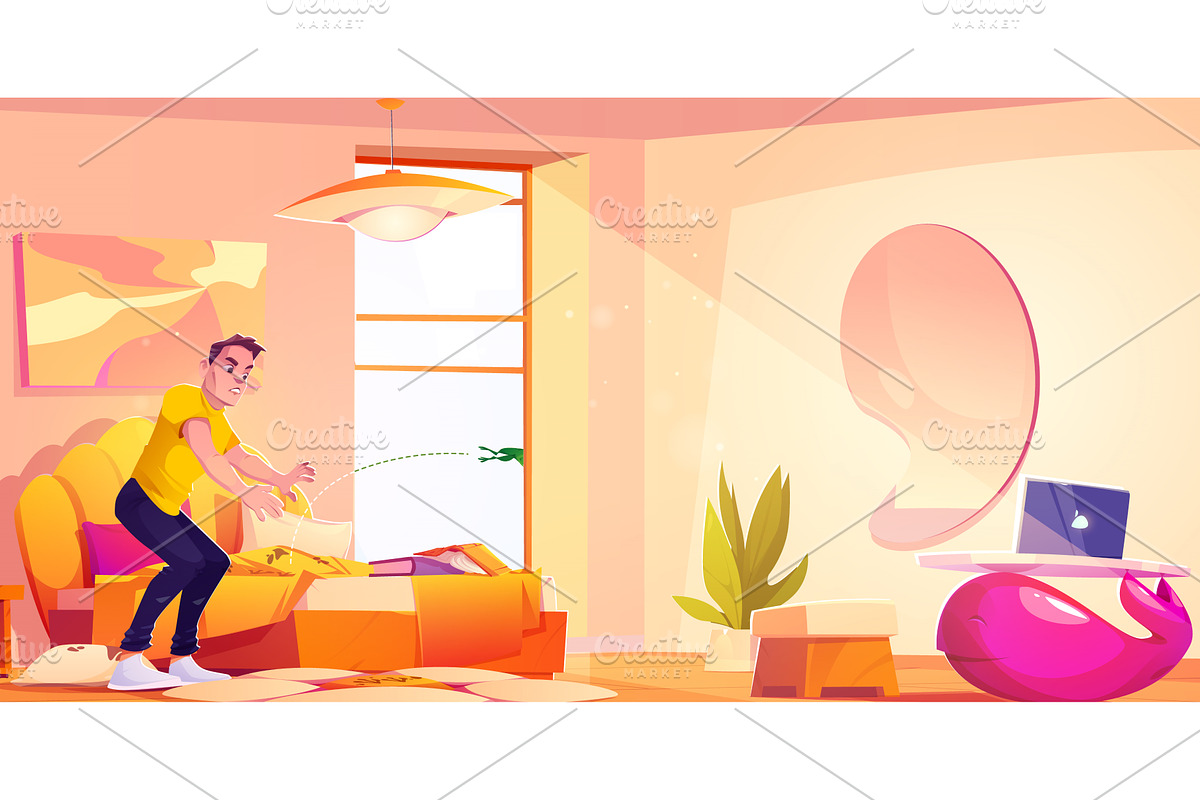 Man tries catch frog jumps through, an Object Illustration by art PVP - market
