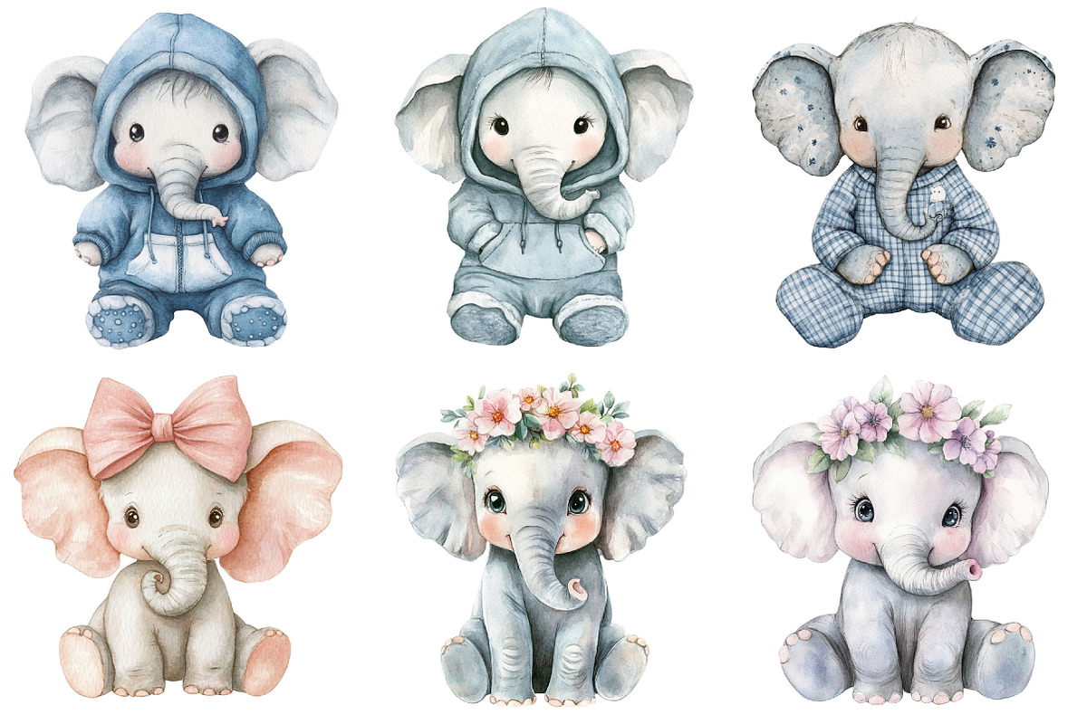 Watercolor Elephant Clipart, an Illustration by CitraGraphics (Photo 3 of 5)