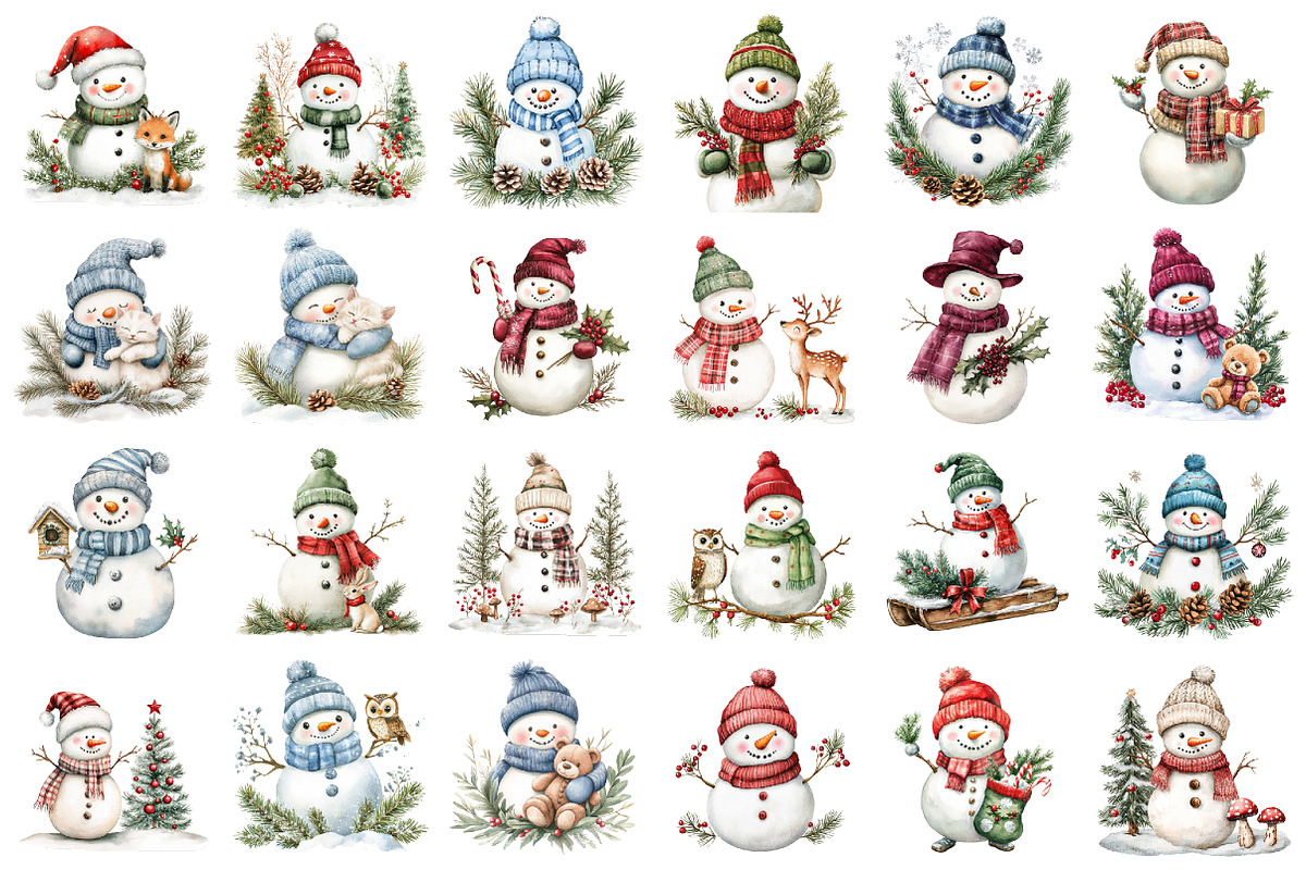 Christmas Snowman Clipart Bundle, a Seasonal Illustration by designcity5 (Photo 2 of 5)