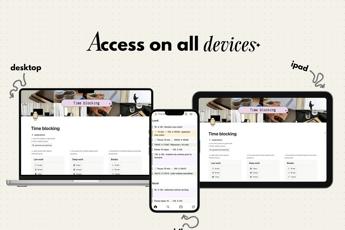 Time blocking - Notion template, an App Template by Iasan Design (Photo 7 of 7)