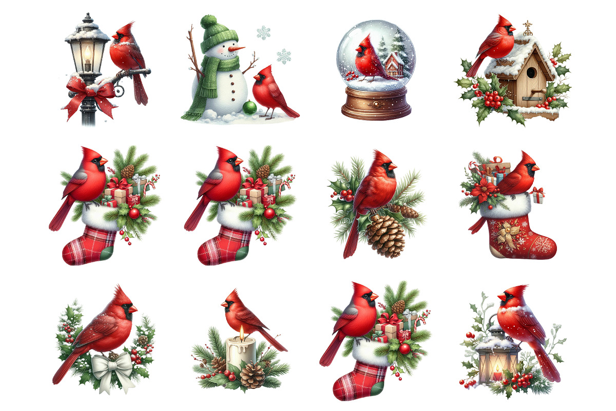 Christmas Red Cardinal Clipart, an Illustration by SinaCreation (Photo 2 of 7)
