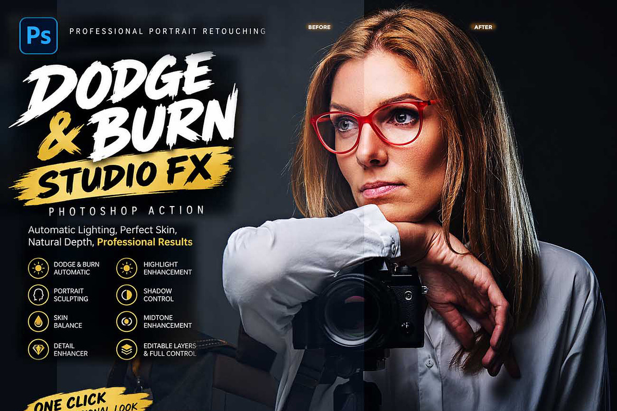 DODGE & BURN STUDIO FX Ps Action, an Action Add-On by Studio Retouch (Photo 1 of 12)
