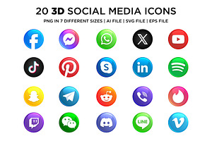 Modern 3D social media icons set