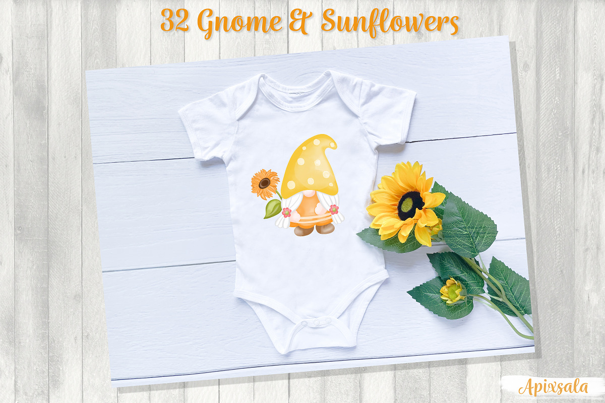 Gnome-Sunflower Watercolor, a Decorative Illustration by Apixsala (Photo 6 of 7)
