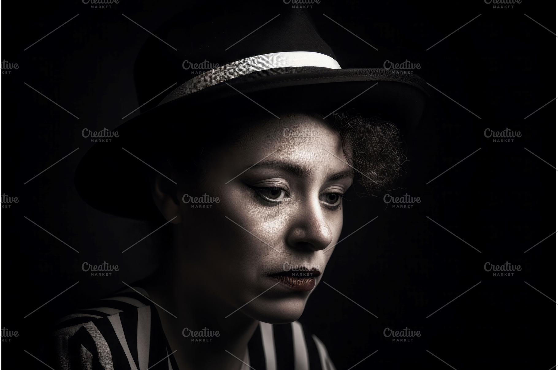 Unhappy clown woman with hat, a Person Photo by Ylivdesign