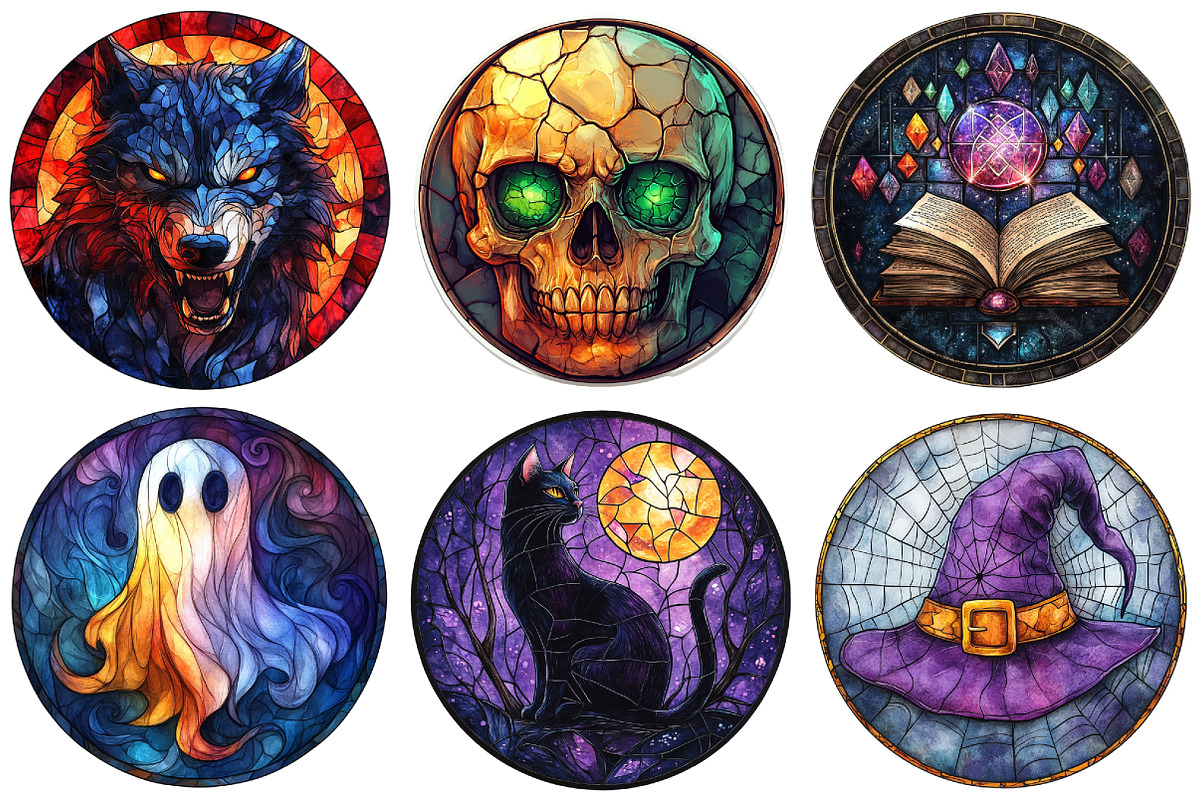 Halloween Stained Glass Coasters PNG, an Illustration by Craft Nest (Photo 5 of 6)