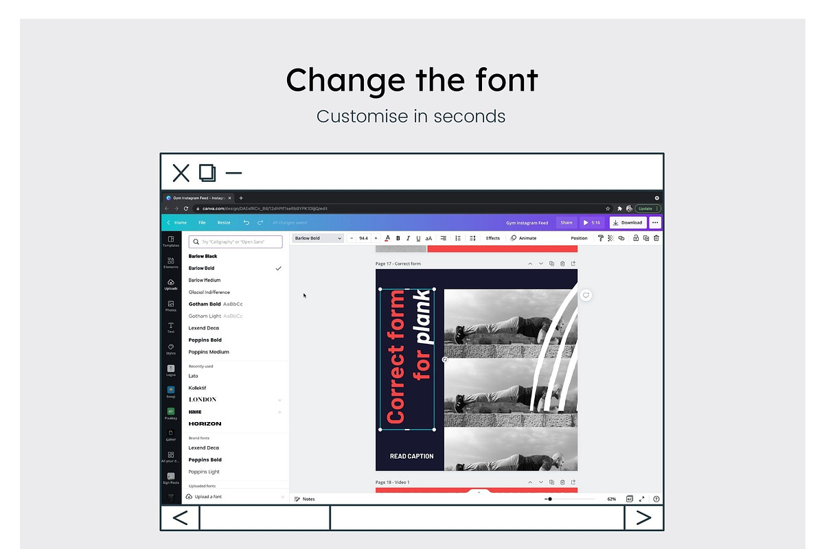 Gym Instagram Feed Canva Templates, a Social Media Template by Cultive Creative (Photo 6 of 13)