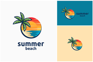 Beach Sea Palm Summer Logo