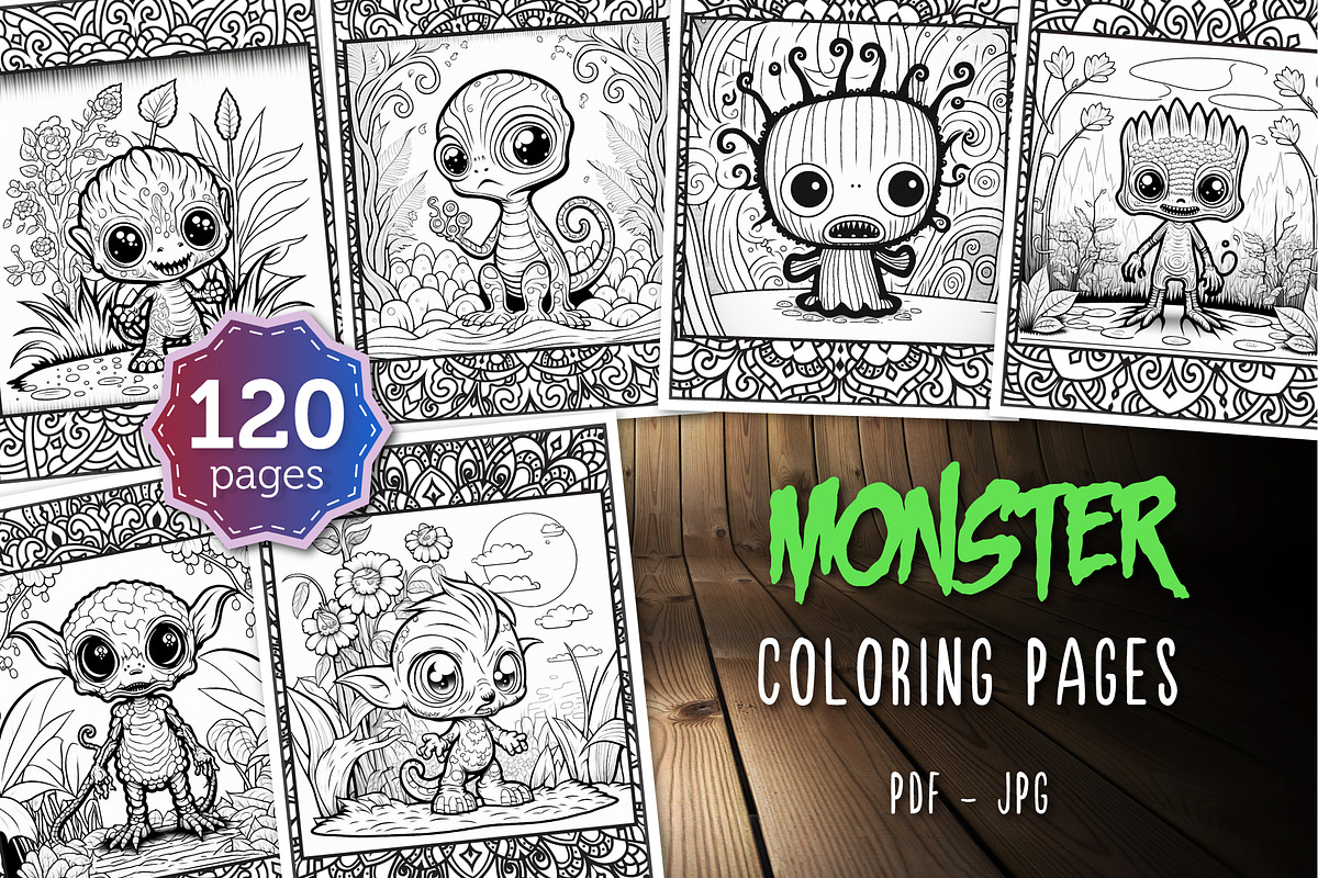 120 Monster Coloring Pages, an Object Illustration by Blue Digital Studio (Photo 1 of 3)