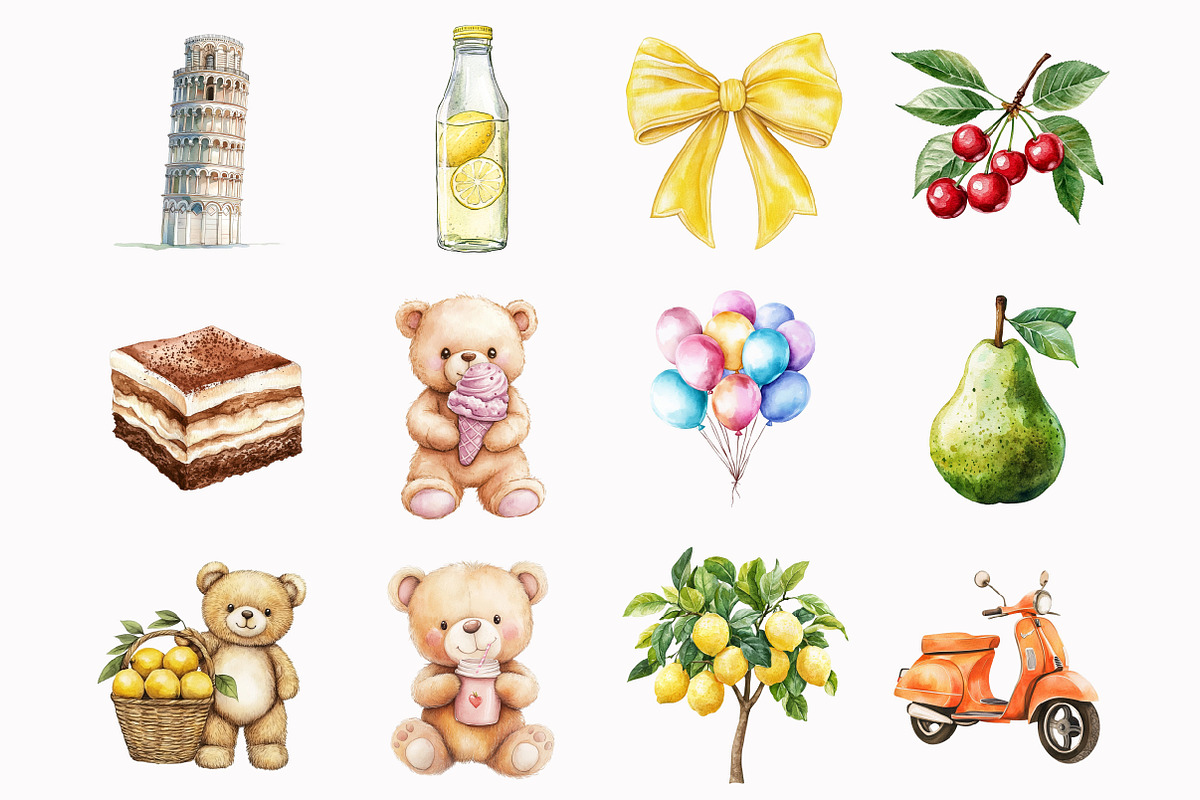 Watercolor Italian Teddy Bear Clipar, a Seasonal Illustration by Design Market (Photo 3 of 5)