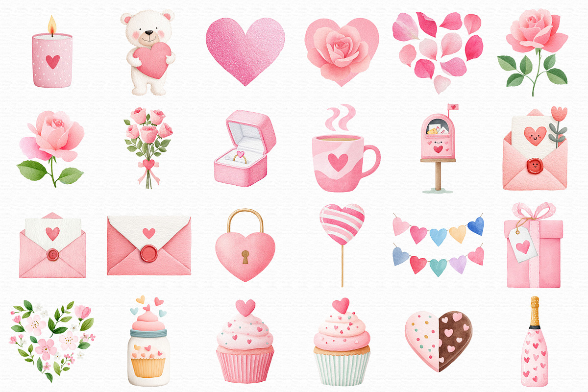 Watercolor Valentines Clipart, an Illustration by Libby Wishes (Photo 2 of 6)