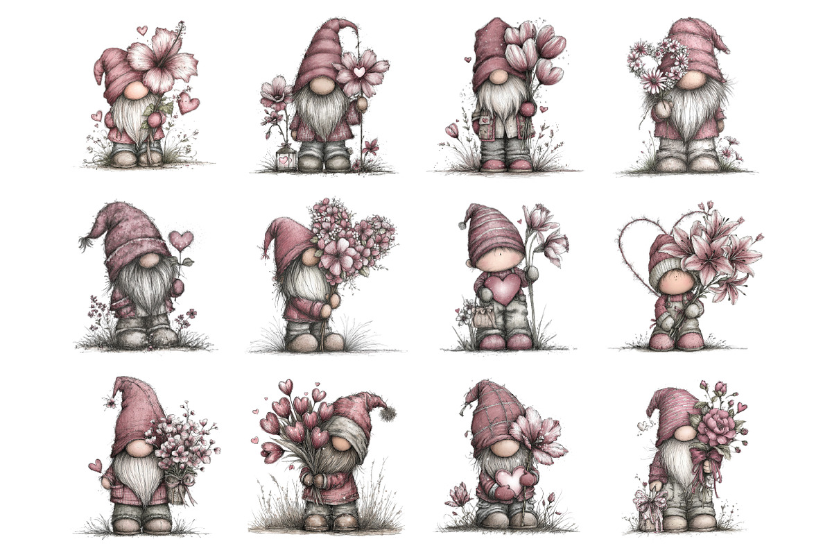 Valentine's Gnome with Flowers Clipa, an Illustration by Design Market (Photo 2 of 3)