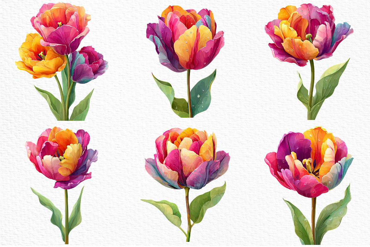 Whimsical Tulip Flower Clipart, an Illustration by Craft Nest (Photo 4 of 11)