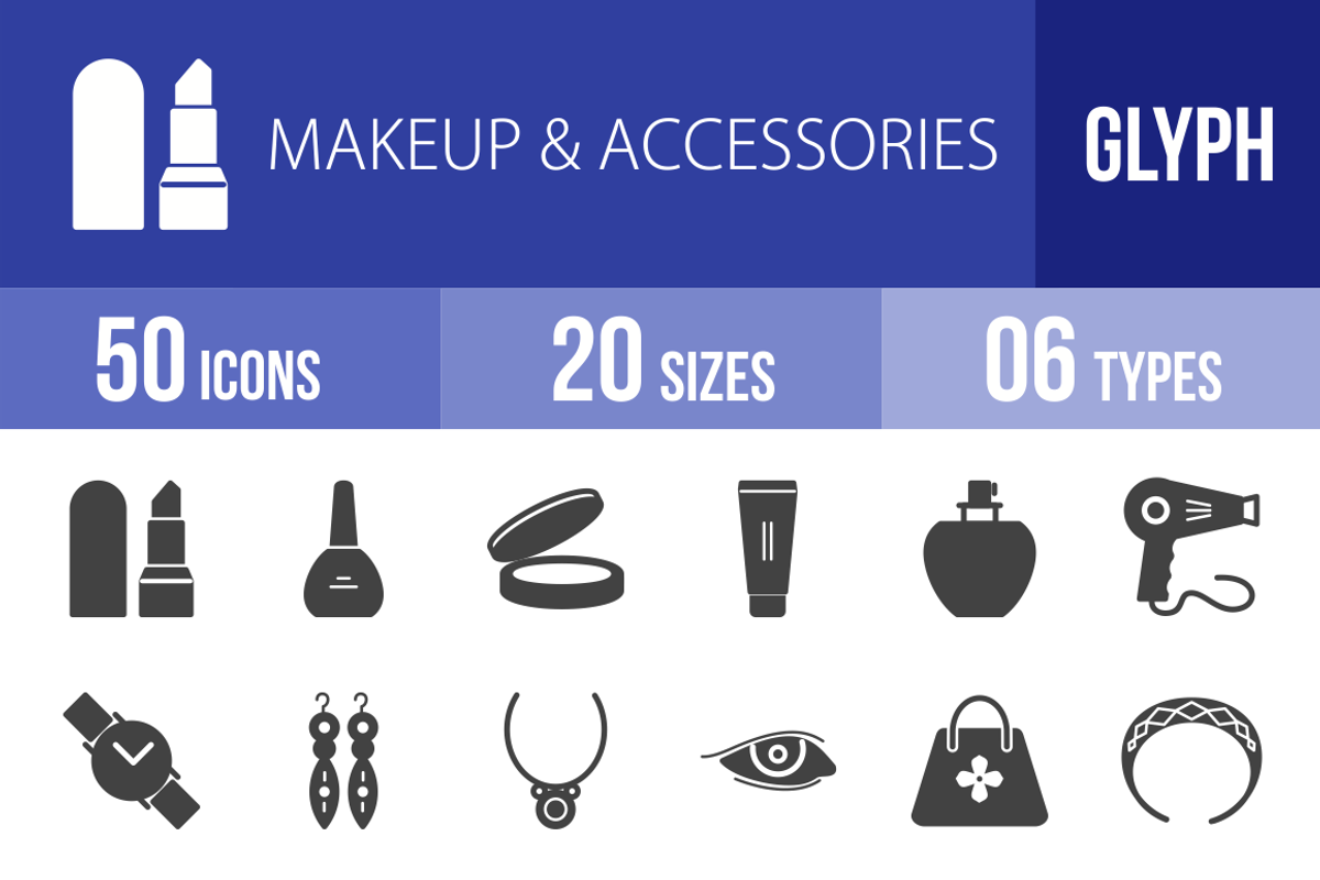50 Makeup & Accessories Glyph Icons