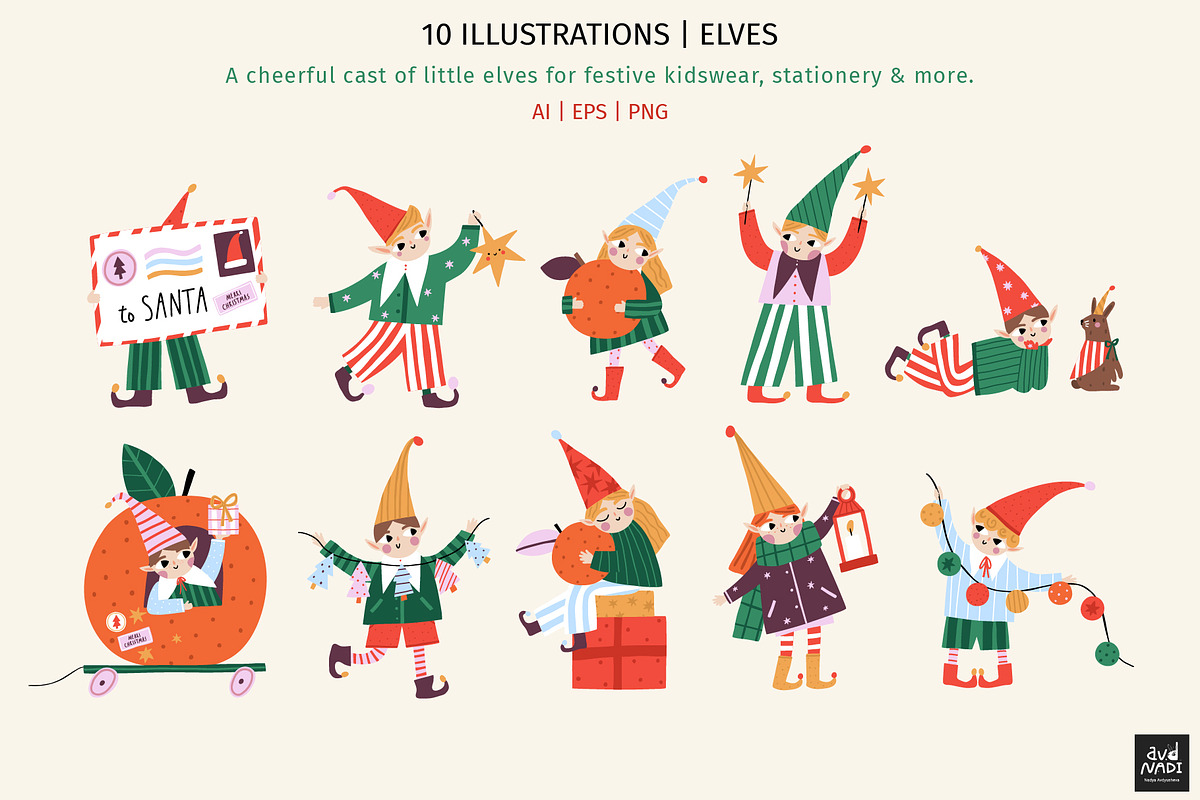 Merry Little Elves Collection, a Seasonal Illustration by avdnadi (Photo 3 of 10)