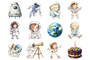 Watercolor Little Astronaut Clipart, a Seasonal Illustration by CitraGraphics (Thumbnail 2 of 4)