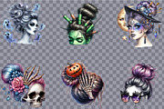 Watercolor Halloween Messy Bun Clipa, an Illustration by SVGArt (Thumbnail 5 of 8)