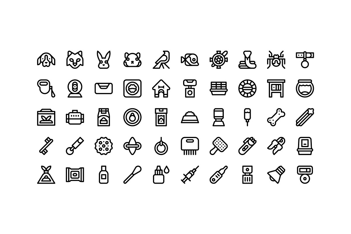 50 Pet Care Icons, an Outline Icon by Side Project (Photo 2 of 8)