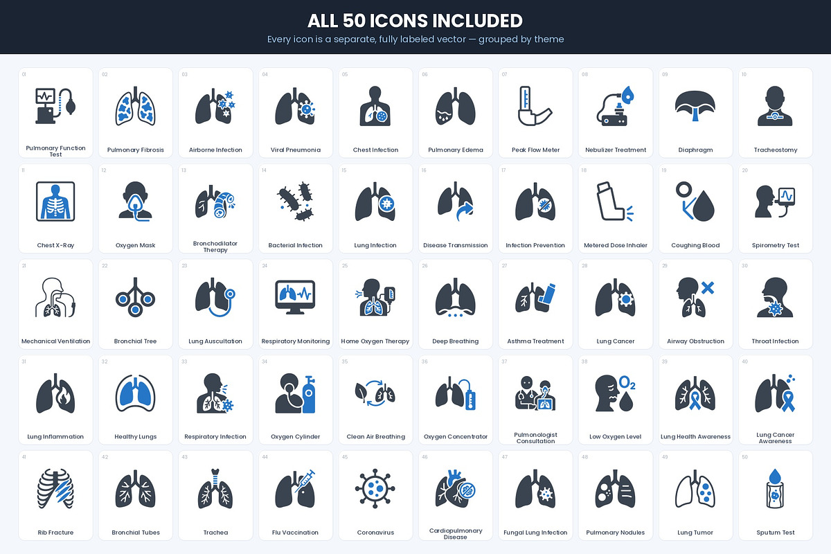 50 Respiratory & Pulmonology Icons, a Duotone Icon by Symbolic Language (Photo 2 of 3)