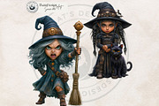 Halloween Little witches Cliparts, a Seasonal Illustration by ThatsDesignArt (Thumbnail 8 of 17)