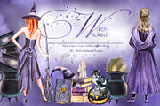 Hand-Painted Wicked Witch Clipart, a Seasonal Illustration by ArtCreationsDesign (Thumbnail 1 of 13)