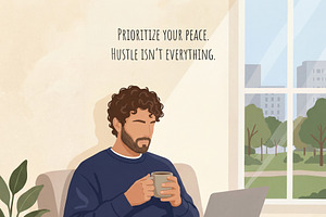 Man relaxing with laptop and coffee, a Person Illustration by Virgo Studio