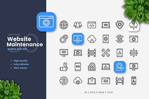 Website Maintenance Outline Icons