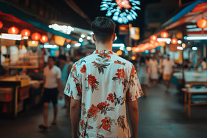 Songkran night market with people an, a Photo by Dvoevnore photos