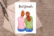 Besties Clipart, Best Friends Art, a Person Illustration by ArtedeCatrin (Thumbnail 6 of 10)