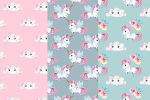 Baby Unicorn Watercolor Patterns