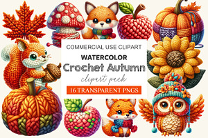 Watercolor Crochet Autumn Clipart, a Work Illustration by cherrydesign