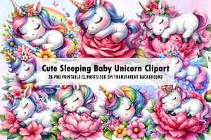 Cute Sleeping Baby Unicorn Clipart