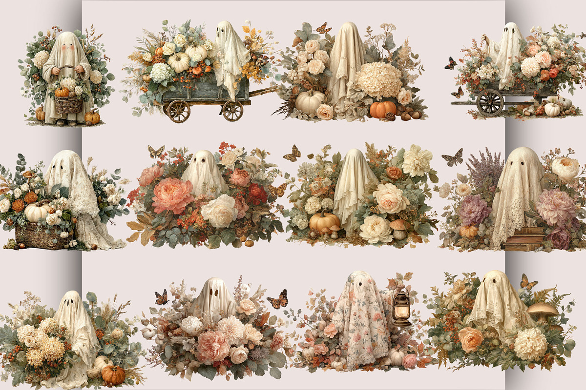 VIntage Halloween Ghost PNG Clipart, a Seasonal Illustration by SVGArt (Photo 3 of 5)