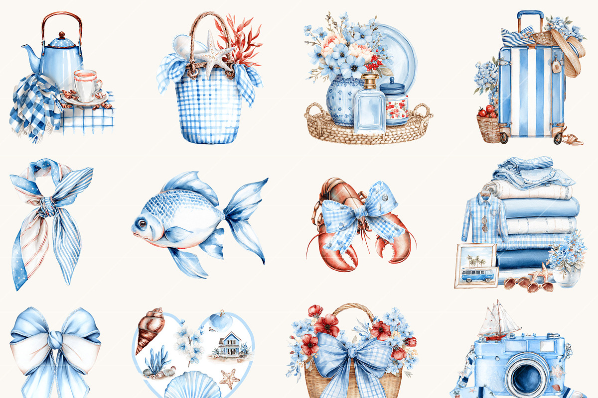 Nautical Beach Summer Clipart, a Seasonal Illustration by BusyDaydesign (Photo 3 of 9)