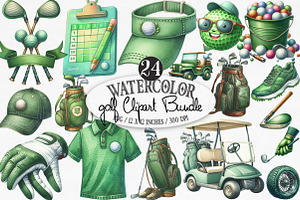Golf Watercolor Cliparts, an Illustration by Designking