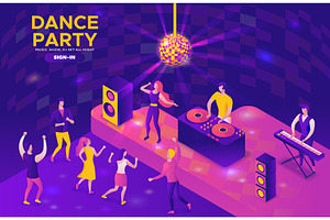 Party isometric concept, dj playing