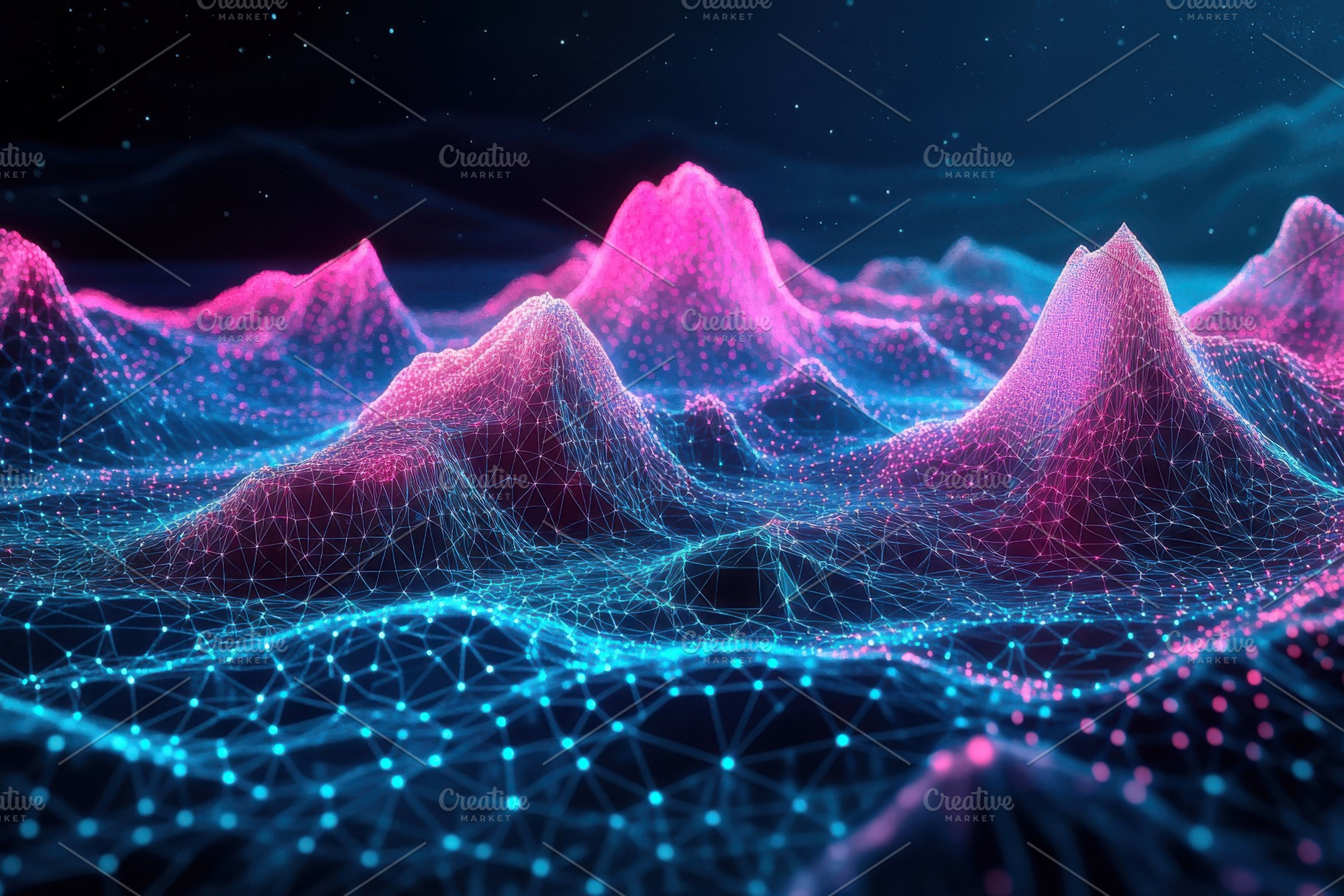 Abstract Pink Blue Digital Landscape, a Photo by Pixeness Studio